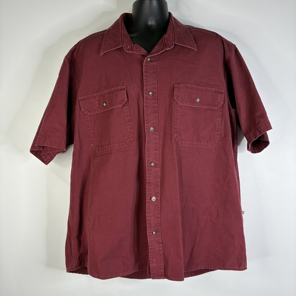 Cabela's Other - Cabelas Shirt Men's XL Reg Button Up Burgundy Red‎ Short Sleeve  Brush Popper